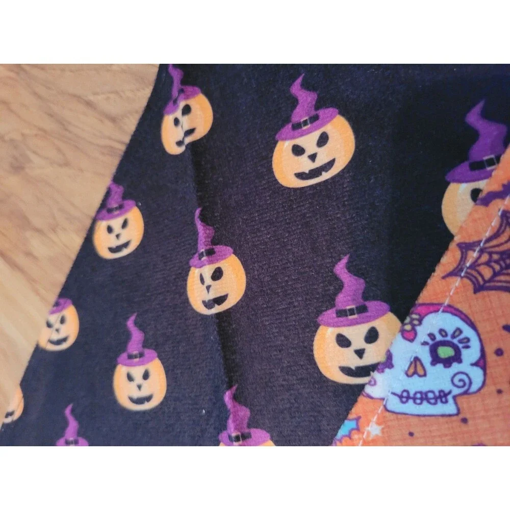 NEW 2 Pack Halloween Pet Dog Bandanas Sugar Skull Candy Corn Pumpkin Bats LG/XL